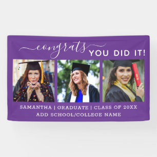 Purple 3 Photo Congrats Graduate 2023 Graduation  Banner