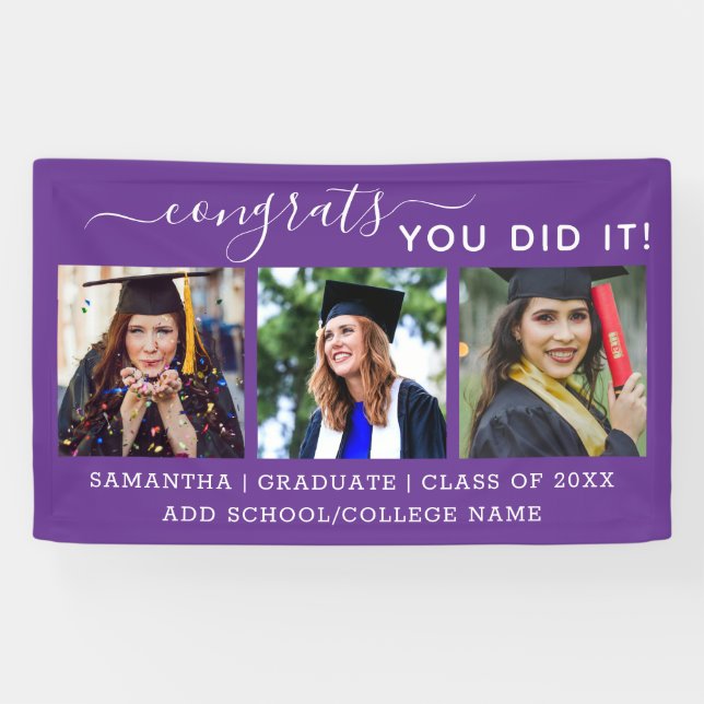 Purple 3 Photo Congrats Graduate 2023 Graduation  Banner (Horizontal)