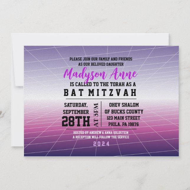 Purple 3D GAMER GAMING DIGITAL Bar Mitzvah Invitation (Front)