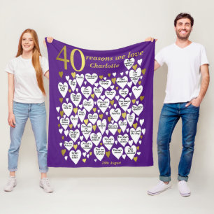 Purple 40th Birthday 40 Reasons We Love You Fleece Blanket