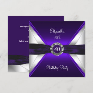 Purple 40th Birthday Diamond White Silver Party Invitation
