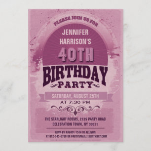 Purple 40th Birthday Vintage Typography Invitation