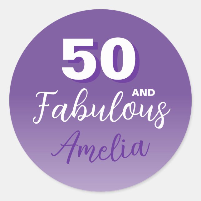 Purple 50 and Fabulous 50th Birthday Party Classic Round Sticker (Front)