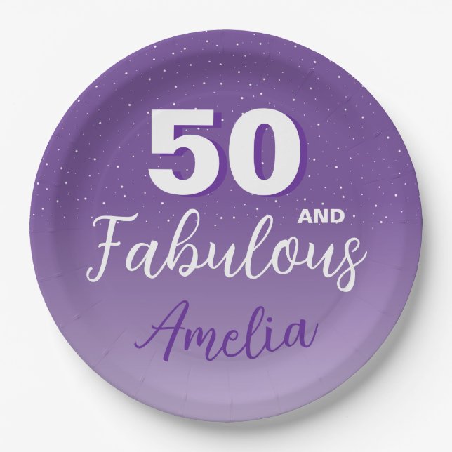 Purple 50 and Fabulous 50th Birthday Party Paper Plate (Front)