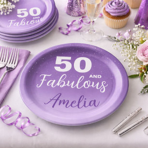 Purple 50 and Fabulous 50th Birthday Party Paper Plate