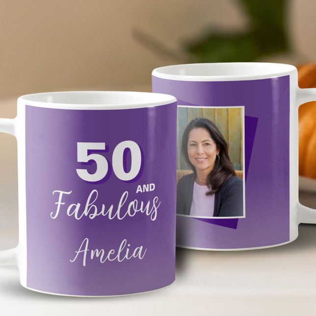 Purple 50 and Fabulous 50th Birthday Photo Coffee Mug (Creator Uploaded)