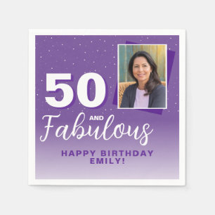 Purple 50 and Fabulous 50th Birthday Photo Napkin