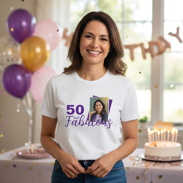 Purple 50 and Fabulous 50th Birthday Photo T-Shirt (Creator Uploaded)