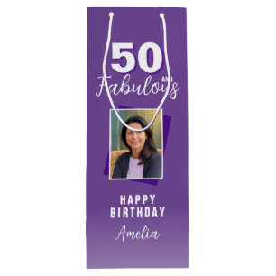 Purple 50 and Fabulous 50th Birthday Photo Wine Gift Bag