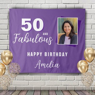 Purple 50 and Fabulous Birthday Photo Backdrop Tapestry