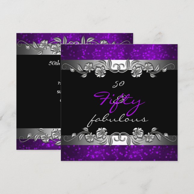 Purple 50 & Fabulous 50th Birthday Party Invitation (Front/Back)