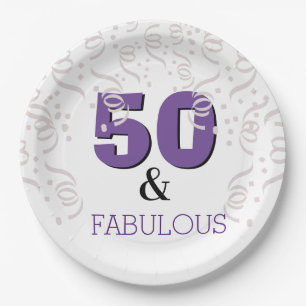Purple 50 Fabulous Happy 50th Birthday Party Paper Plate