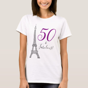 Purple 50 & Fabulous Paris Eiffel Tower T-Shirt