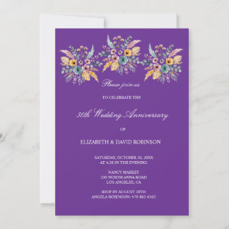 Purple 50th anniversary wedding anniversary invitation