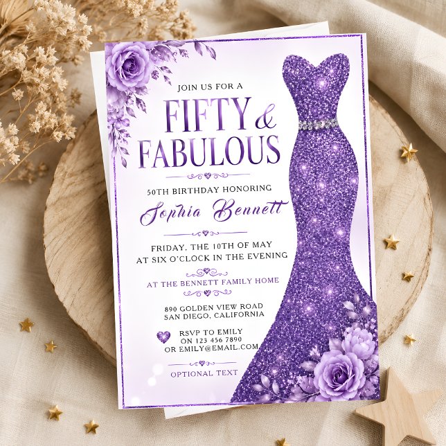 Purple 50th Birthday Invitation (Creator Uploaded)