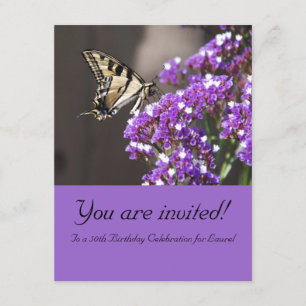 Purple 50th Birthday Invitation with Butterfly