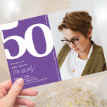 Purple 50th Birthday Party Invitation<br><div class="desc">Create lasting memories at your 50th birthday bash with these trendy purple birthday party invitations! Featuring a large bold serif font showcasing the number '50', a photo of the birthday boy / girl, and a modern template that is easy to personalise, these invitations will capture the spirit of the occasion....</div>