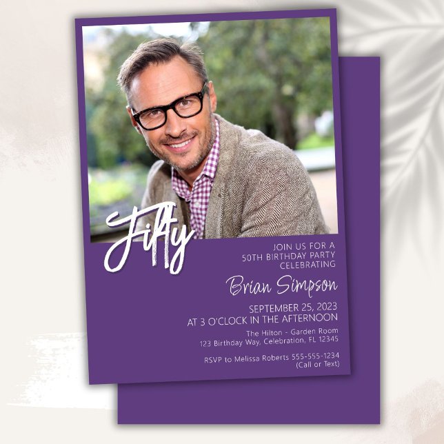 Purple 50th Birthday Photo  Invitation (Creator Uploaded)