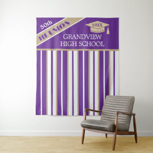 Purple 50TH Class Reunion Photo Backdrop Tapestry