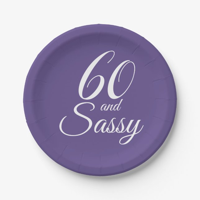 Purple 60 and Sassy Birthday Party Paper Plate (Front)