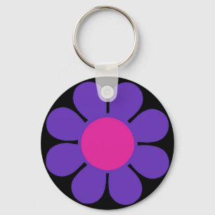 Purple 60's Flower Power Key Ring