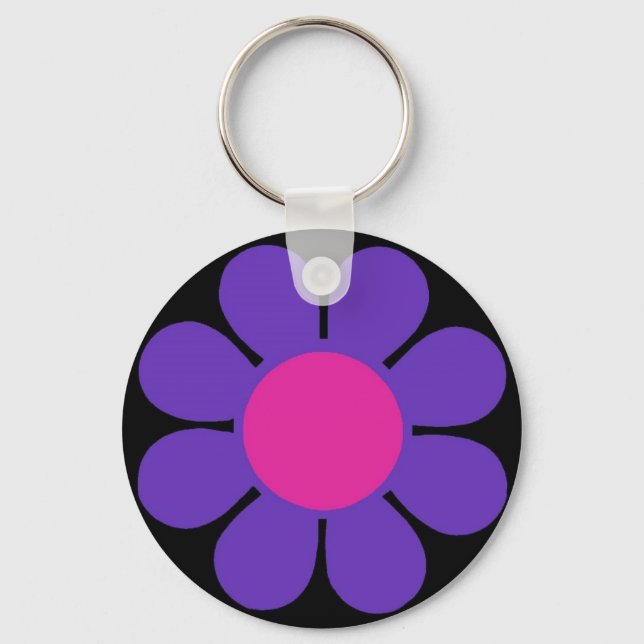 Purple 60's Flower Power Key Ring (Front)