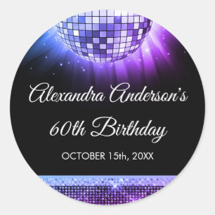 Purple 60th Birthday Party 70's Disco Ball Classic Round Sticker
