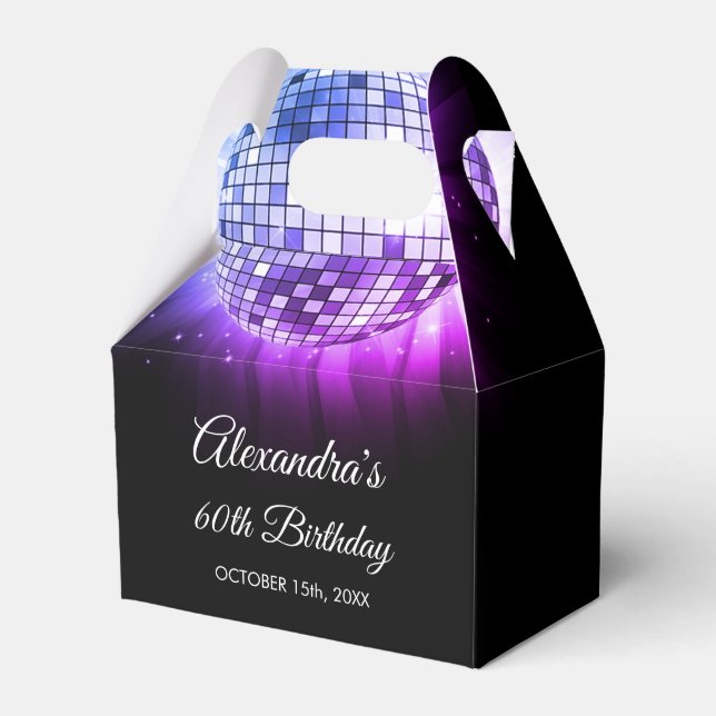 Purple 60th Birthday Party 70's Disco Ball Favour Box (Front Side)