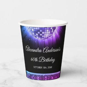 Purple 60th Birthday Party 70's Disco Ball Paper Cups