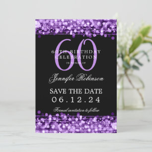 Purple 60th Birthday Party Save the Date Invitation