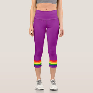 Purple 6 Colour Rainbow Stripe Pride Capri Leggings