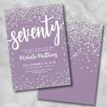 Purple 70th Birthday Invitation<br><div class="desc">Introducing a sassy and stylish 70th birthday party invitation, perfect for celebrating this milestone with flair. The vibrant design features a purple background with silver glitter confetti, adding a touch of sparkle and festivity. At the top, "Seventy" is prominently displayed in bold calligraphy, setting the tone for an unforgettable celebration....</div>