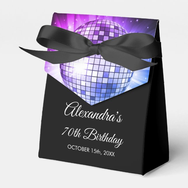 Purple 70th Birthday Party 70's Disco Ball Favour Box (Front Side)
