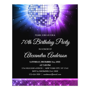 Purple 70th Birthday Party 70's Disco Ball Flyer
