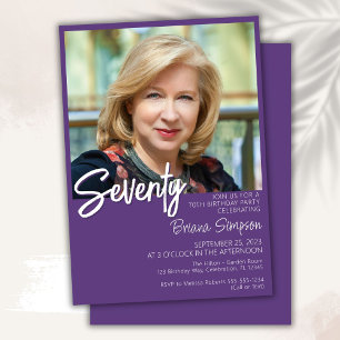 Purple 70th Birthday Photo Invitation