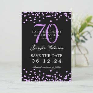 Purple 70th Birthday Save the Date Details Black  Invitation
