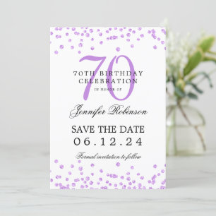 Purple 70th Birthday Save the Date Details Invitation