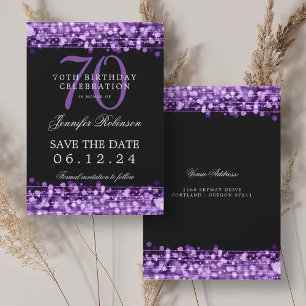 Purple 70th Birthday Save the Date  Invitation
