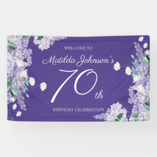 Purple 70th Birthday Wisteria Floral Elegant Party Banner