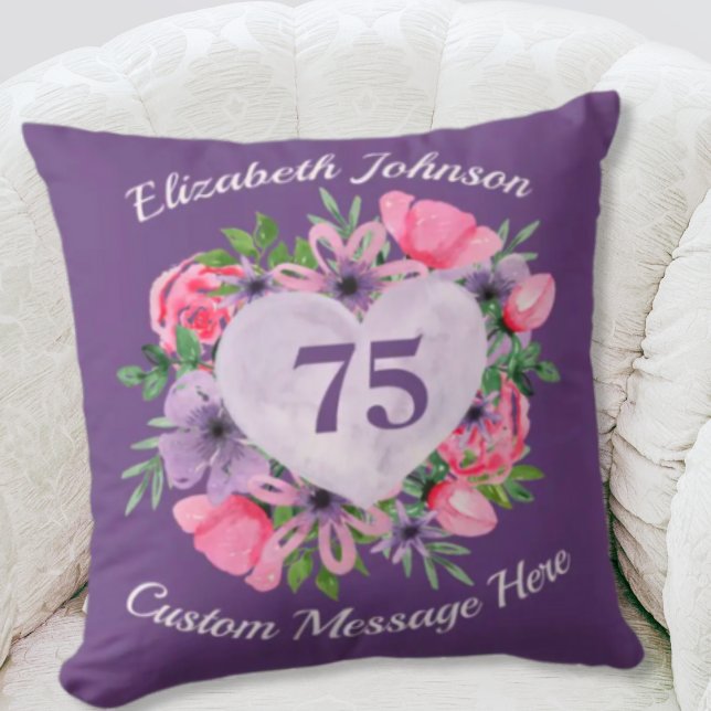 Purple 75th Birthday Pillow for Women (Creator Uploaded)