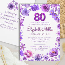 Purple 80th Birthday Floral Elegant 80 Years Party