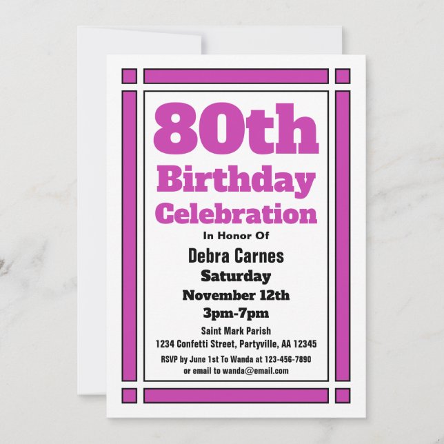 Purple 80th Birthday Invitation (Front)