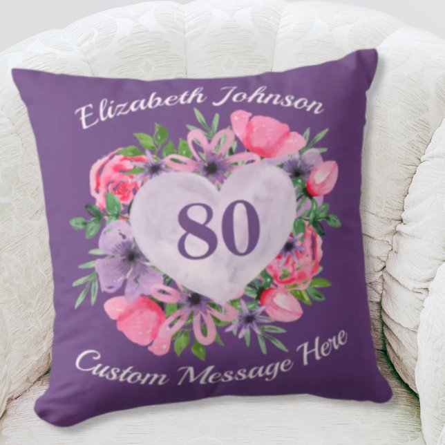 Purple 80th Birthday Pillow for Women (Creator Uploaded)