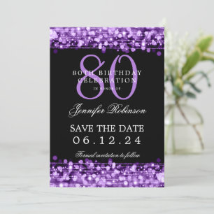 Purple 80th Birthday Save the Date Invitation