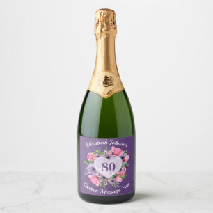 Purple 80th Birthday Sparkling Wine Bottle Label