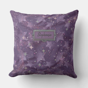 Purple 90s Retro Grunge Stars Cushion