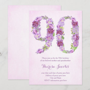 purple 90th birthday invitations, 90th Party Cards
