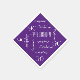 Purple, 90th Birthday Party Repeating Names Paper Napkin