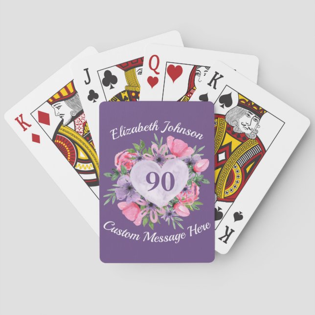 Purple 90th Birthday Playing Cards (Back)