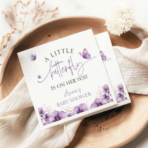 Purple A baby butterfly is on her way baby shower Napkin